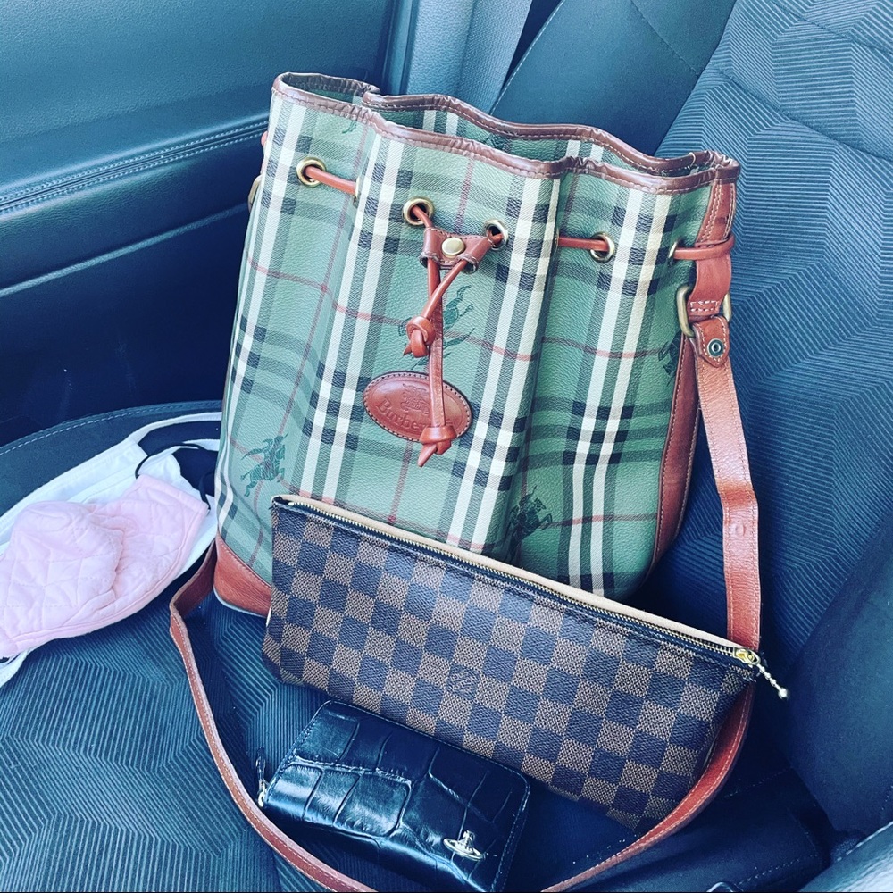 Authentic Burberry Green Haymarket Check Crossbody